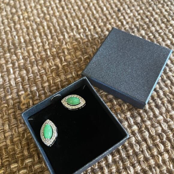 Green earrings with rhinestones new in the box - Picture 7 of 9